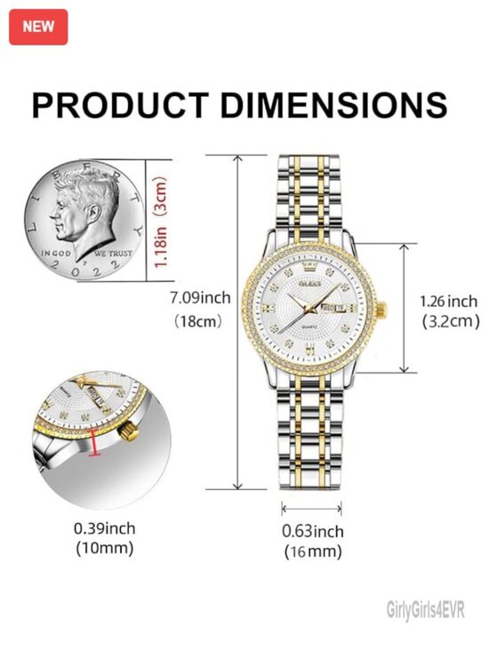 Women\'s Analog Quartz Watch with Day Date Diamond Crystal Two Tone Stainless main image 2